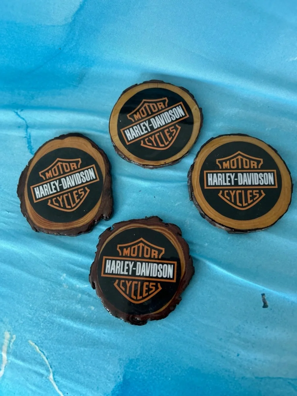 Harley-Davidson Black and Orange Logo Wood Coaster Set